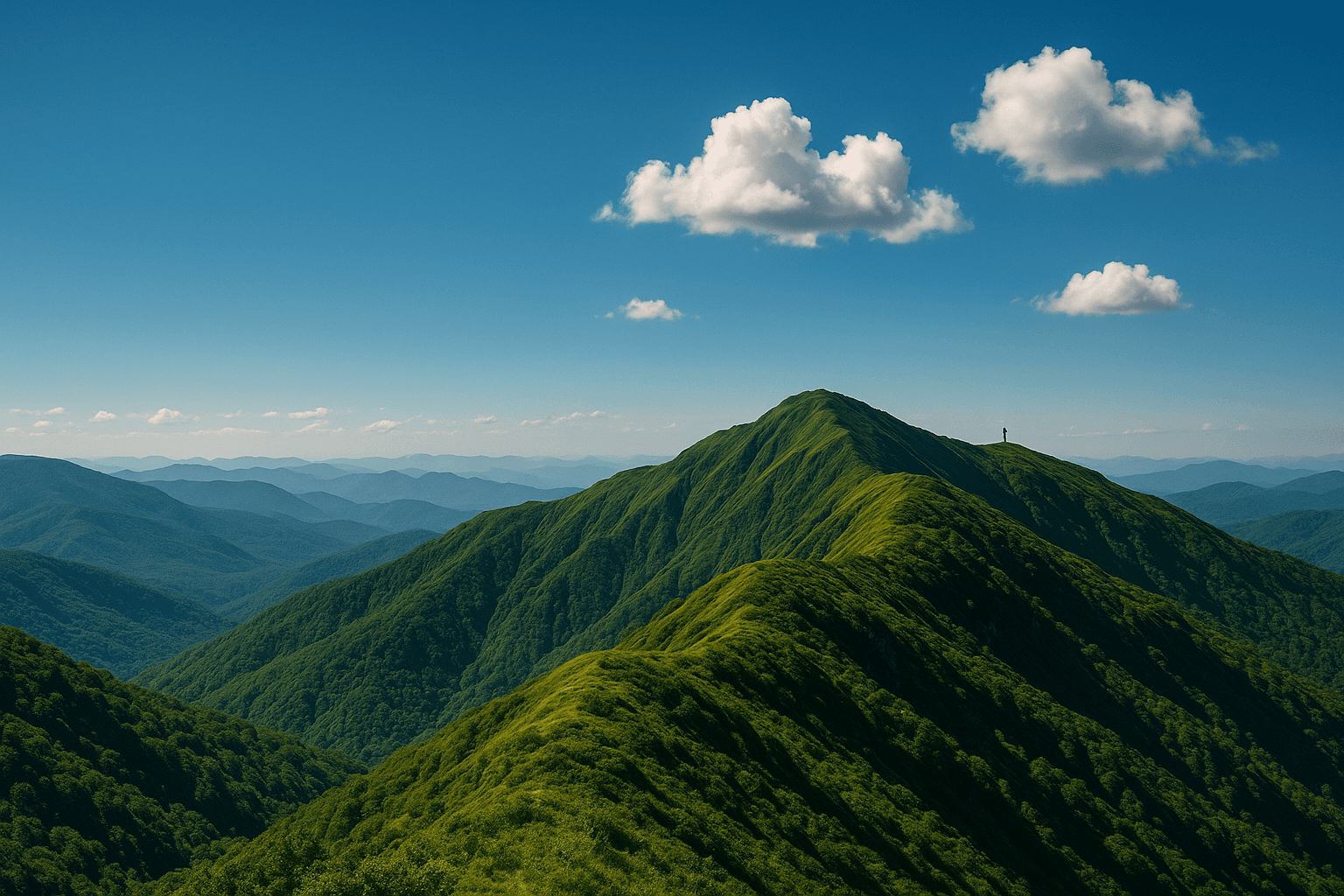 朝焼けの稜線に立つ登山者